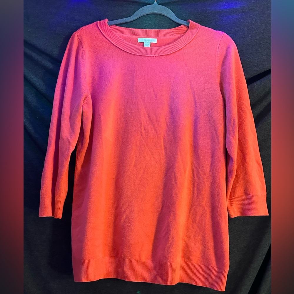New York & Co. Pink Salmon 3/4 Sleeve Lightweight Sweater Size Large